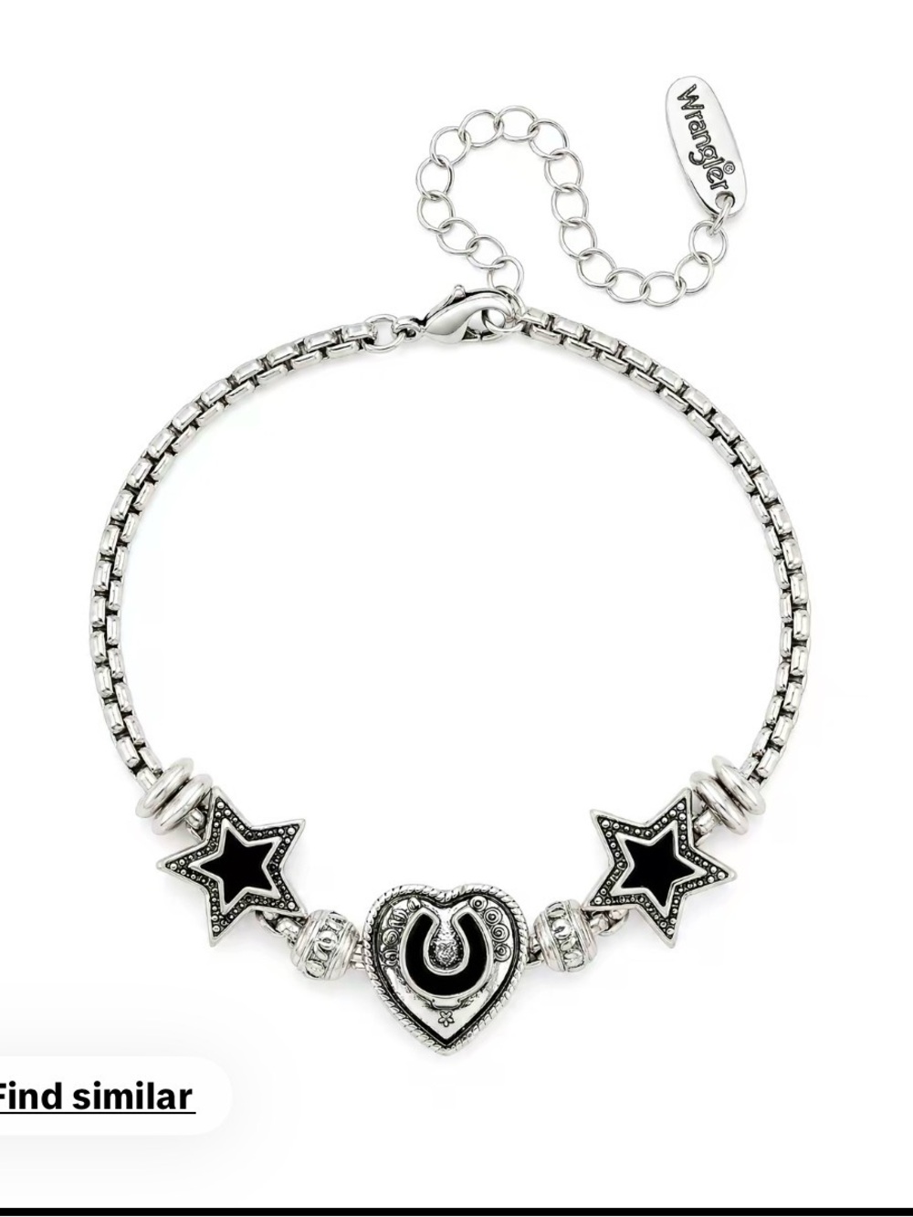Wrangler Silver-Tone Bracelet with Black Star & Heart Accents